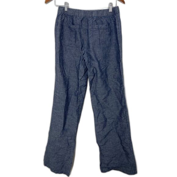 New York & Co Chambray Linen Pants Wide Leg Pull-On Drawstring Waist Blue XS - Picture 2 of 10
